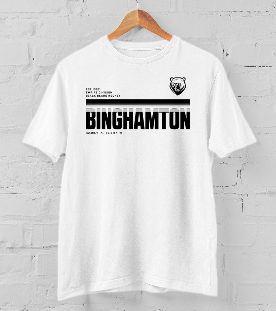 Binghamton Empire Division Black Bears Hockey Est. 2021 Coordinates 42.0987° N, 75.9117° W T-Shirt