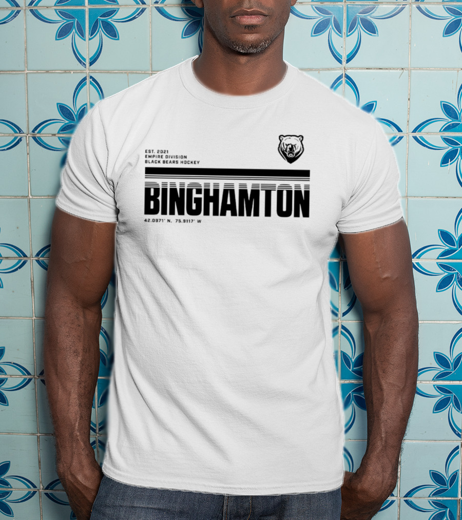 Binghamton Empire Division Black Bears Hockey Est. 2021 Coordinates 42.0987° N, 75.9117° W T-Shirt