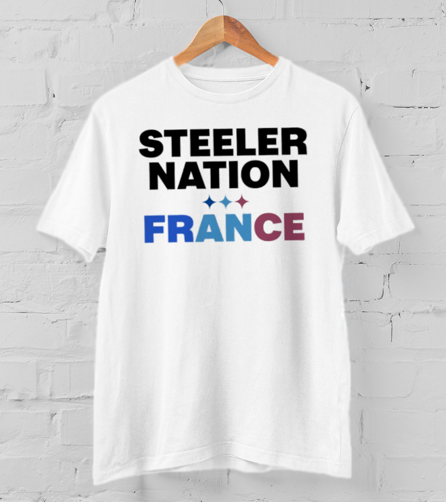 STEELERS NATION FRANCE Black Text Blue White Red Team T-Shirt