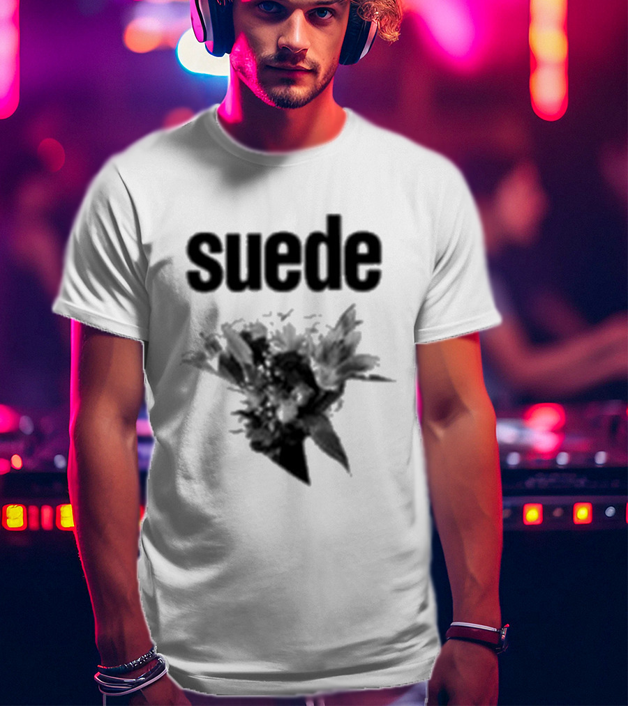 Suede Disintegrate Black And White Floral Explosion T-Shirt