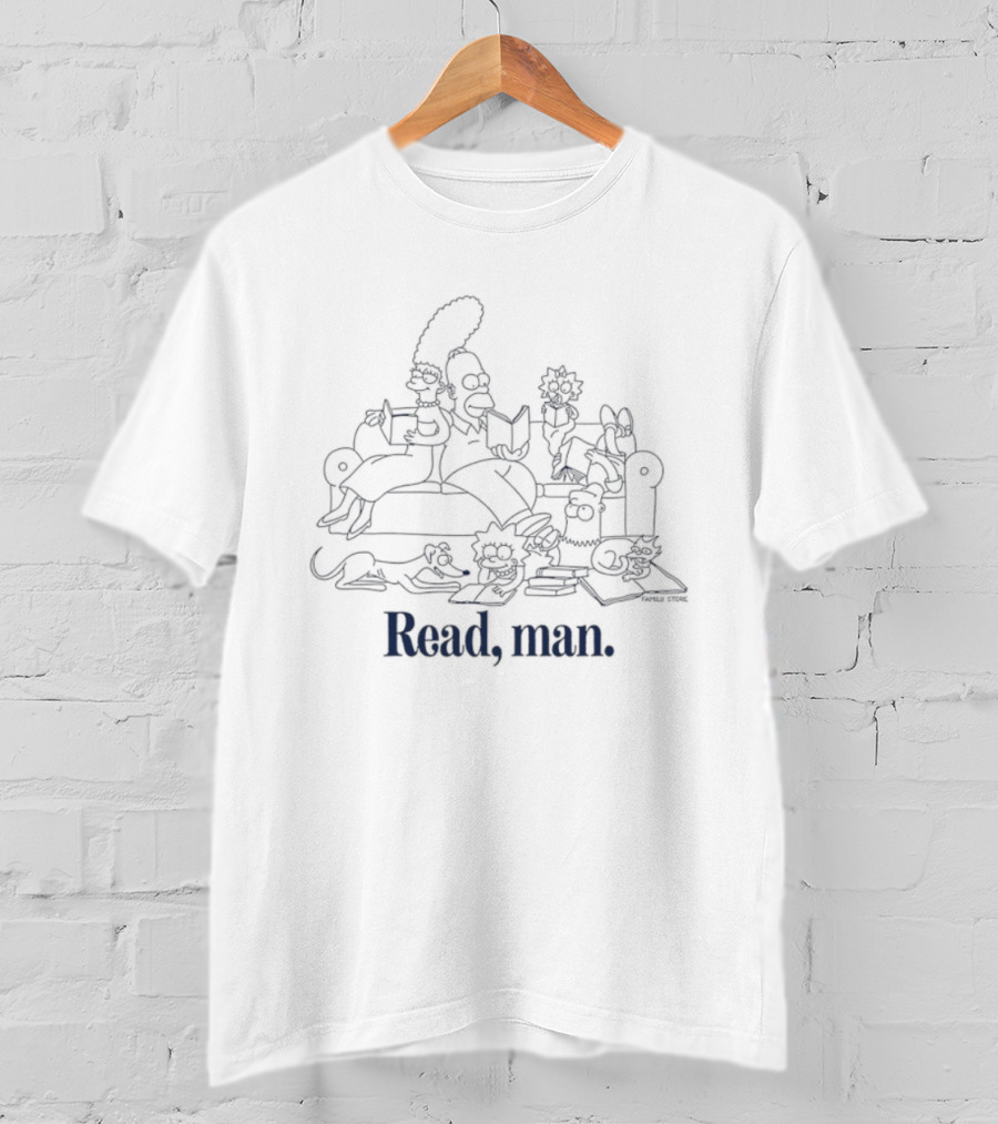 The Simpsons Read Man Family Couch Pose Reading Books T-Shirt