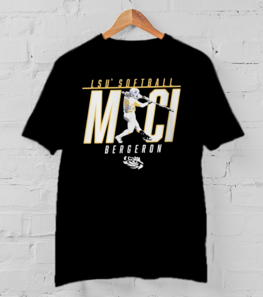 LSU Softball Maci Bergeron Swinging Action Baseball T-Shirt