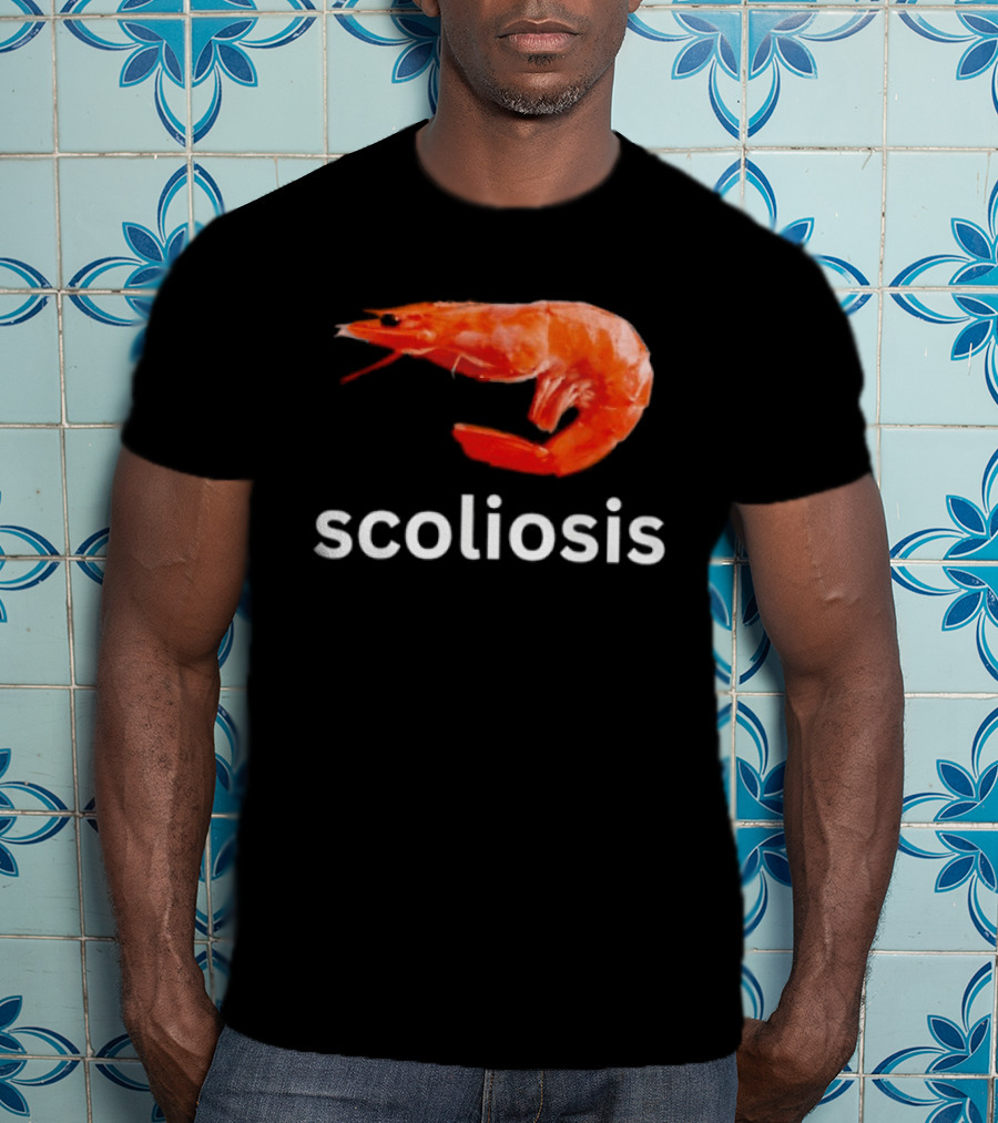 Shrimp Scoliosis Meme Funny Seafood Joke T-Shirt