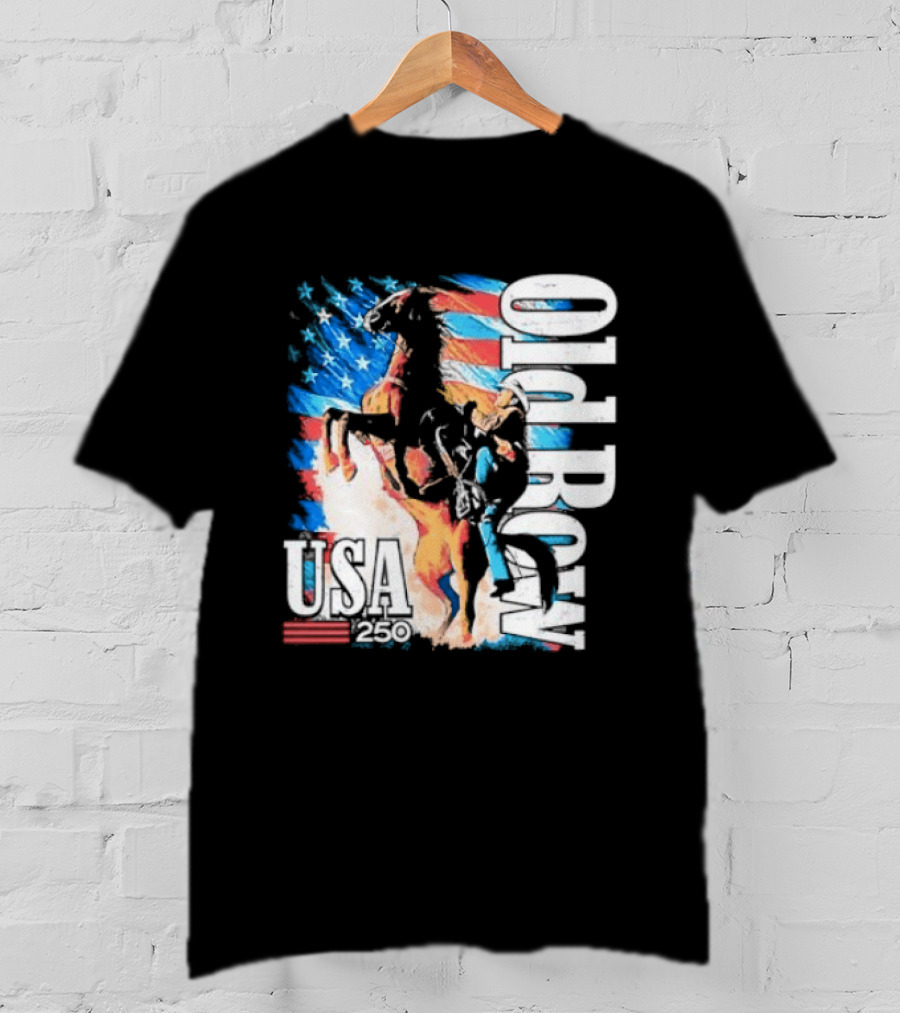 Cowboy Rodeo Rider With Horse USA Flag 250th Anniversary T-Shirt