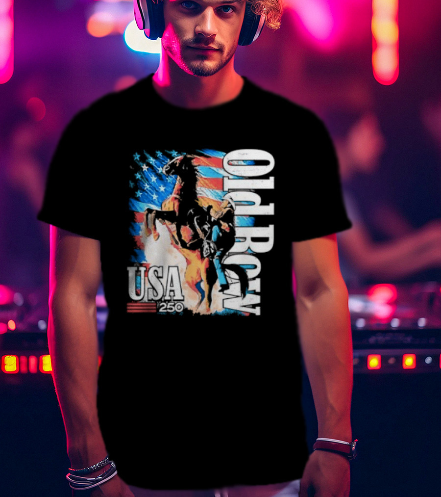 Cowboy Rodeo Rider With Horse USA Flag 250th Anniversary T-Shirt