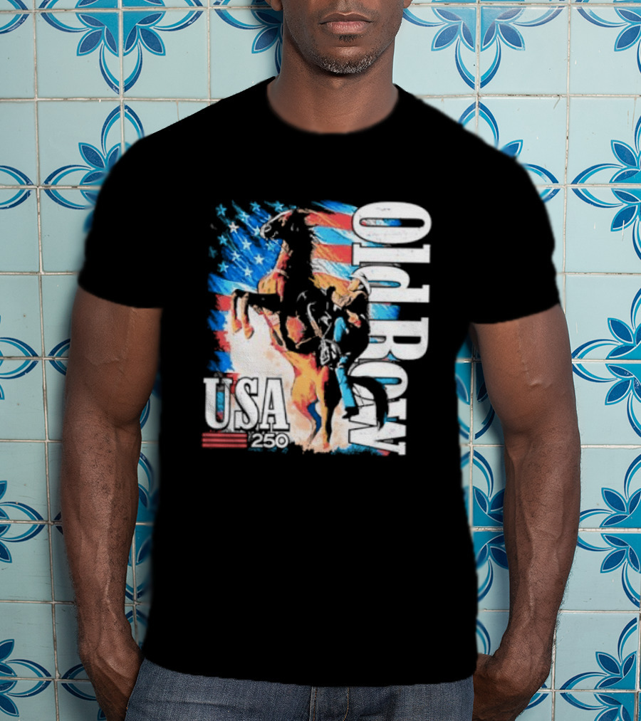 Cowboy Rodeo Rider With Horse USA Flag 250th Anniversary T-Shirt
