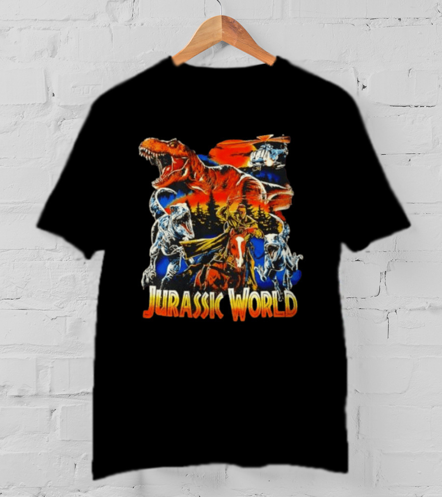 Jurassic World Rex Raptor Classic Cartoon Adventure Scene T-Shirt
