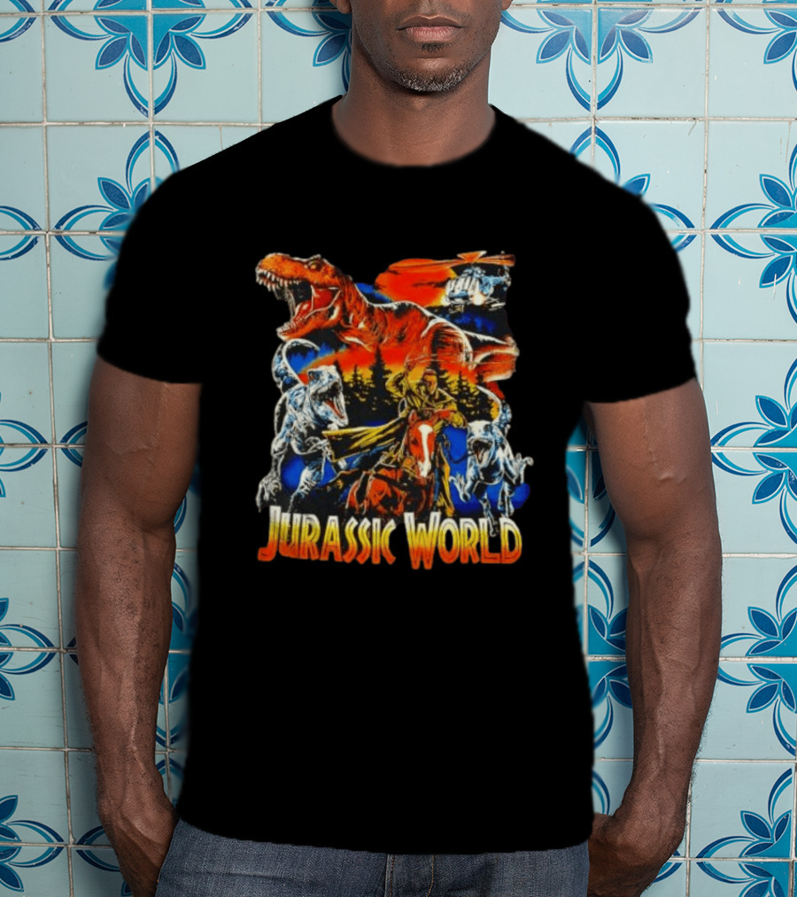 Jurassic World Rex Raptor Classic Cartoon Adventure Scene T-Shirt