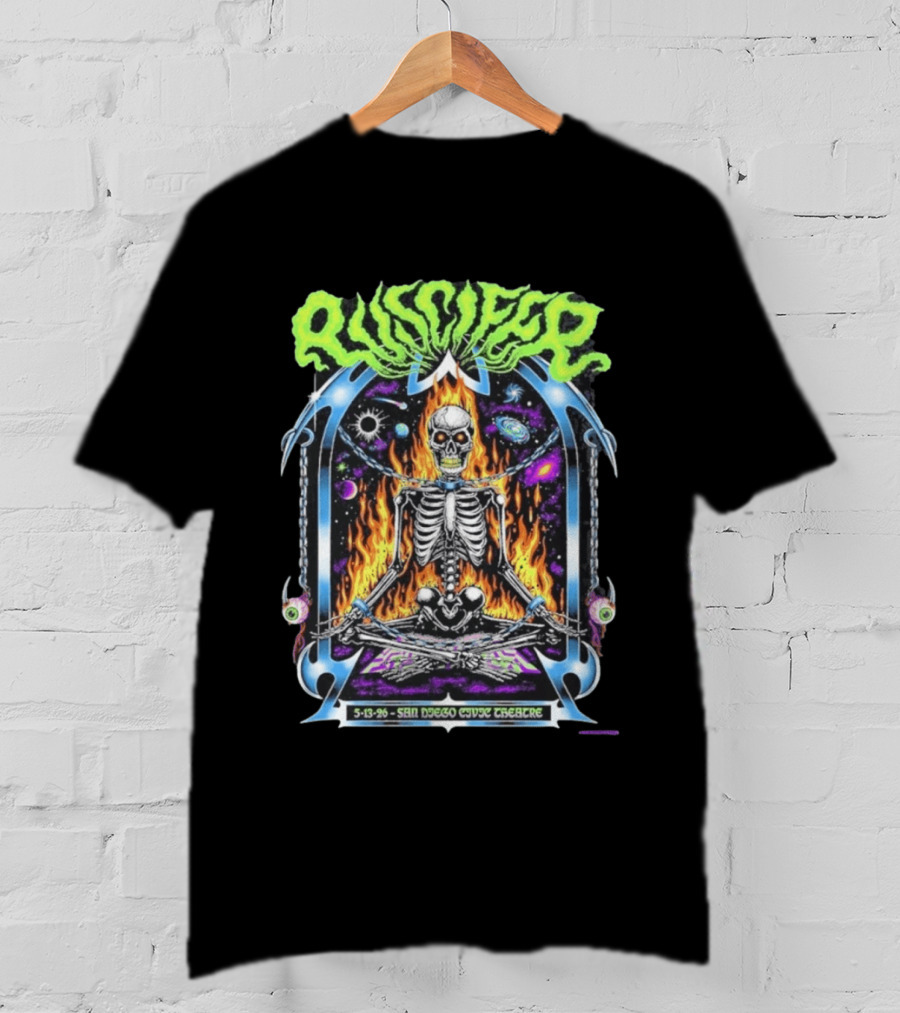 Puscifer San Diego Civic Theatre May 13 2026 Event Flaming Skull Skeleton In Space T-Shirt