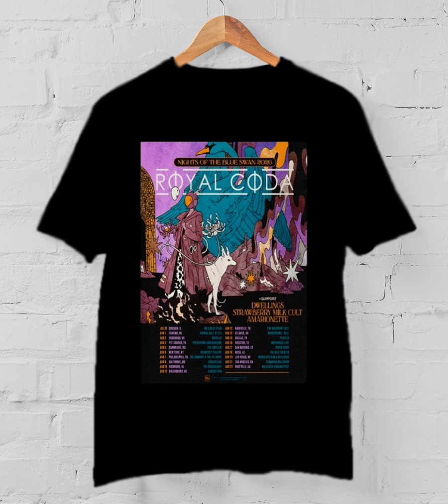 Nights Of The Blue Swan 2026 Royal Coda Tour Dates Dwelling Strawberry Milk Cult Amarionette T-Shirt