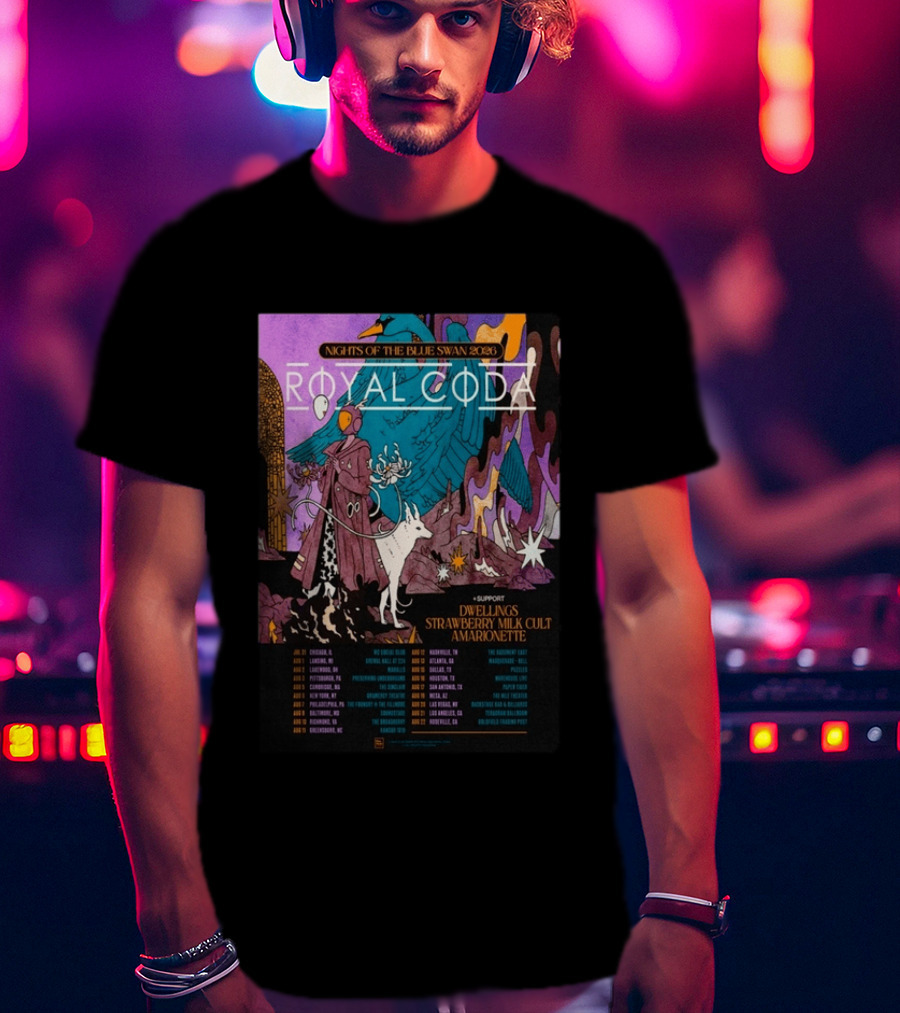 Nights Of The Blue Swan 2026 Royal Coda Tour Dates Dwelling Strawberry Milk Cult Amarionette T-Shirt