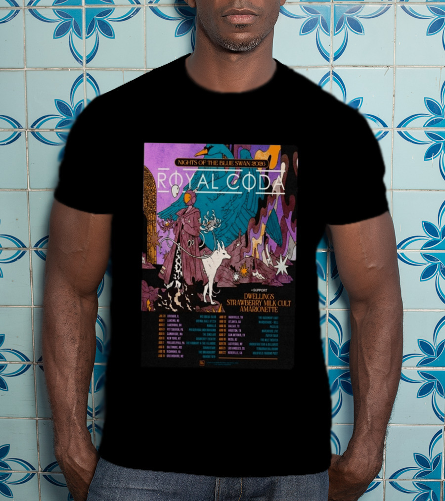 Nights Of The Blue Swan 2026 Royal Coda Tour Dates Dwelling Strawberry Milk Cult Amarionette T-Shirt