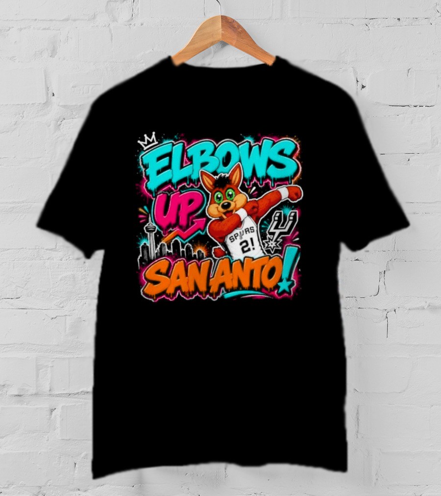 Elbows Up San Antonio Spurs Cartoon Style Mascot Dabbing Fun T-Shirt