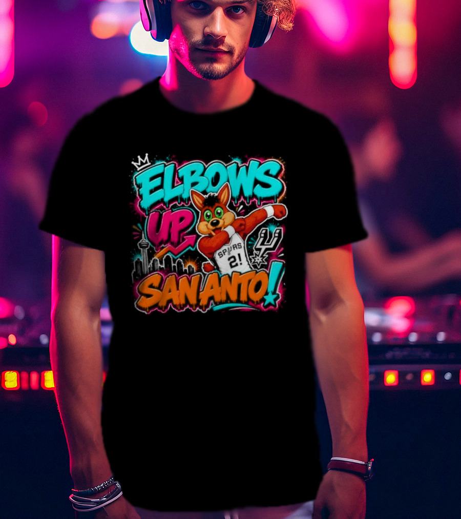 Elbows Up San Antonio Spurs Cartoon Style Mascot Dabbing Fun T-Shirt