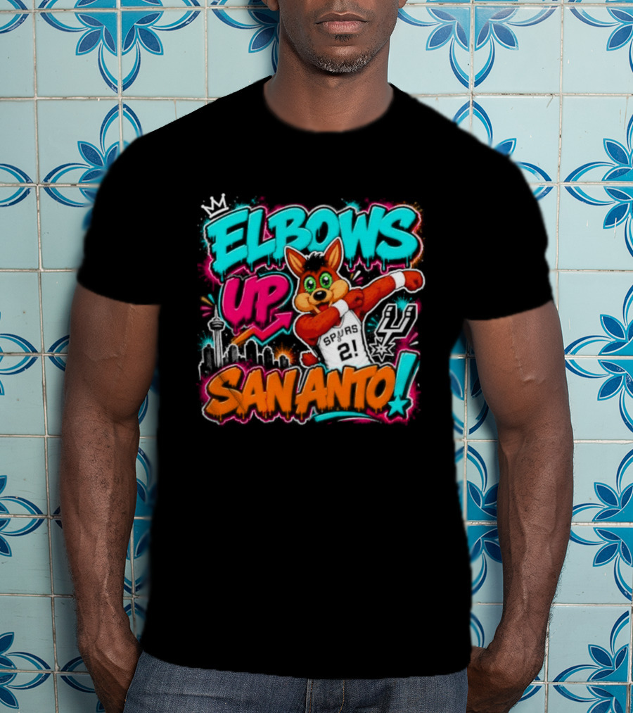 Elbows Up San Antonio Spurs Cartoon Style Mascot Dabbing Fun T-Shirt