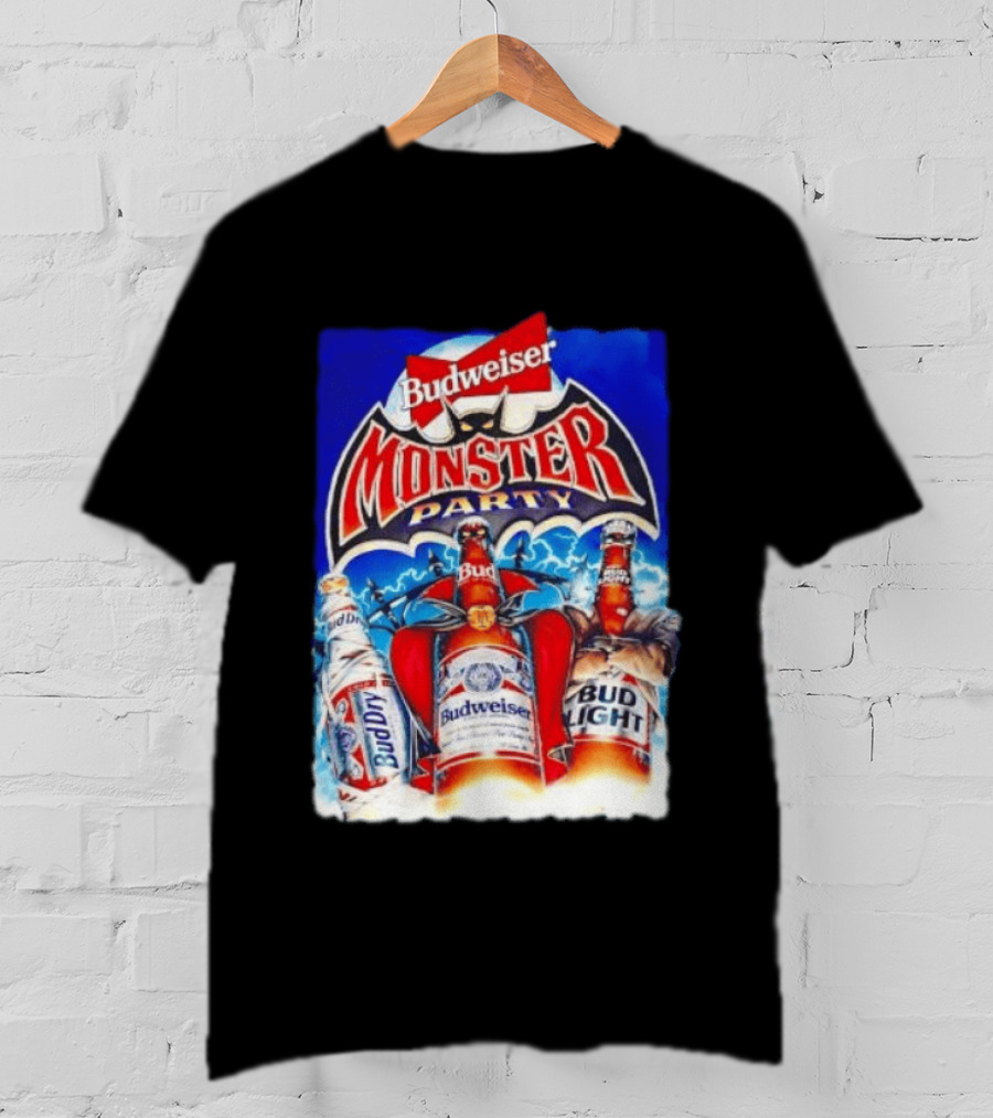 Budweiser Monster Party Bud Dry Bud Light Bottles Halloween Celebration T-Shirt