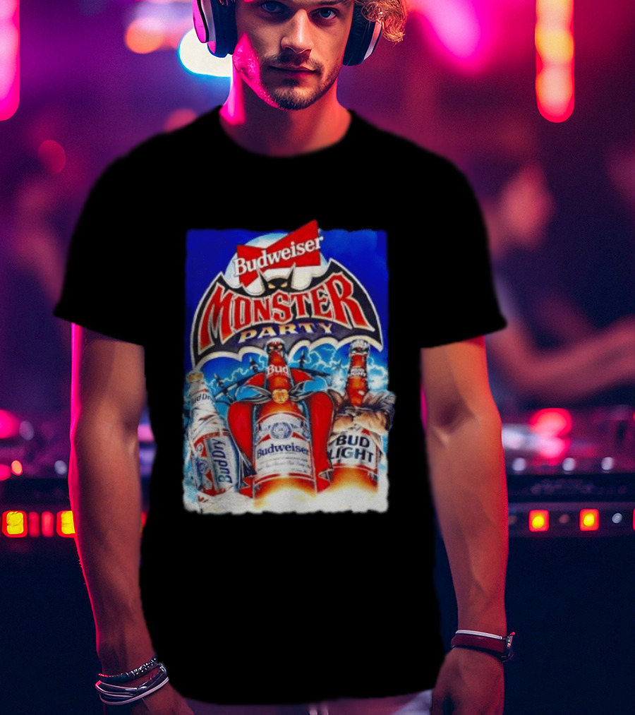 Budweiser Monster Party Bud Dry Bud Light Bottles Halloween Celebration T-Shirt