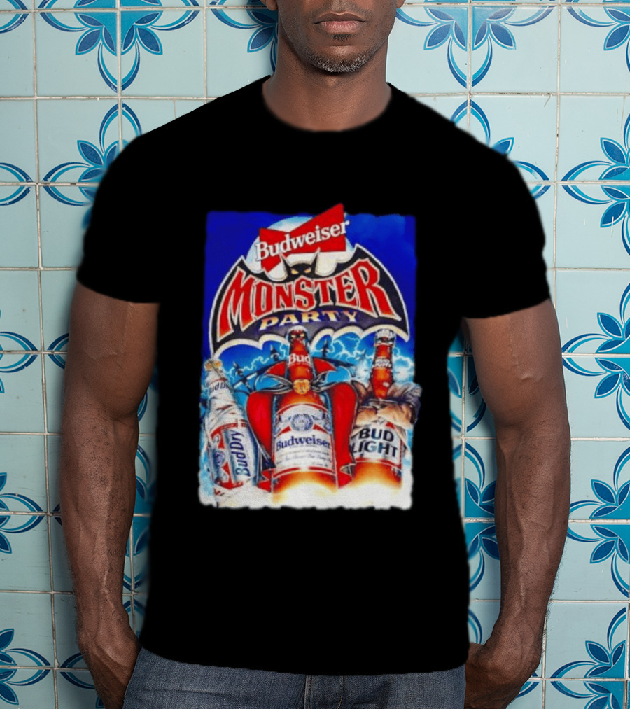 Budweiser Monster Party Bud Dry Bud Light Bottles Halloween Celebration T-Shirt
