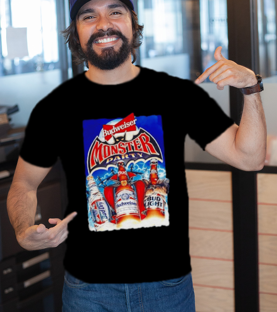 Budweiser Monster Party Bud Dry Bud Light Bottles Halloween Celebration T-Shirt