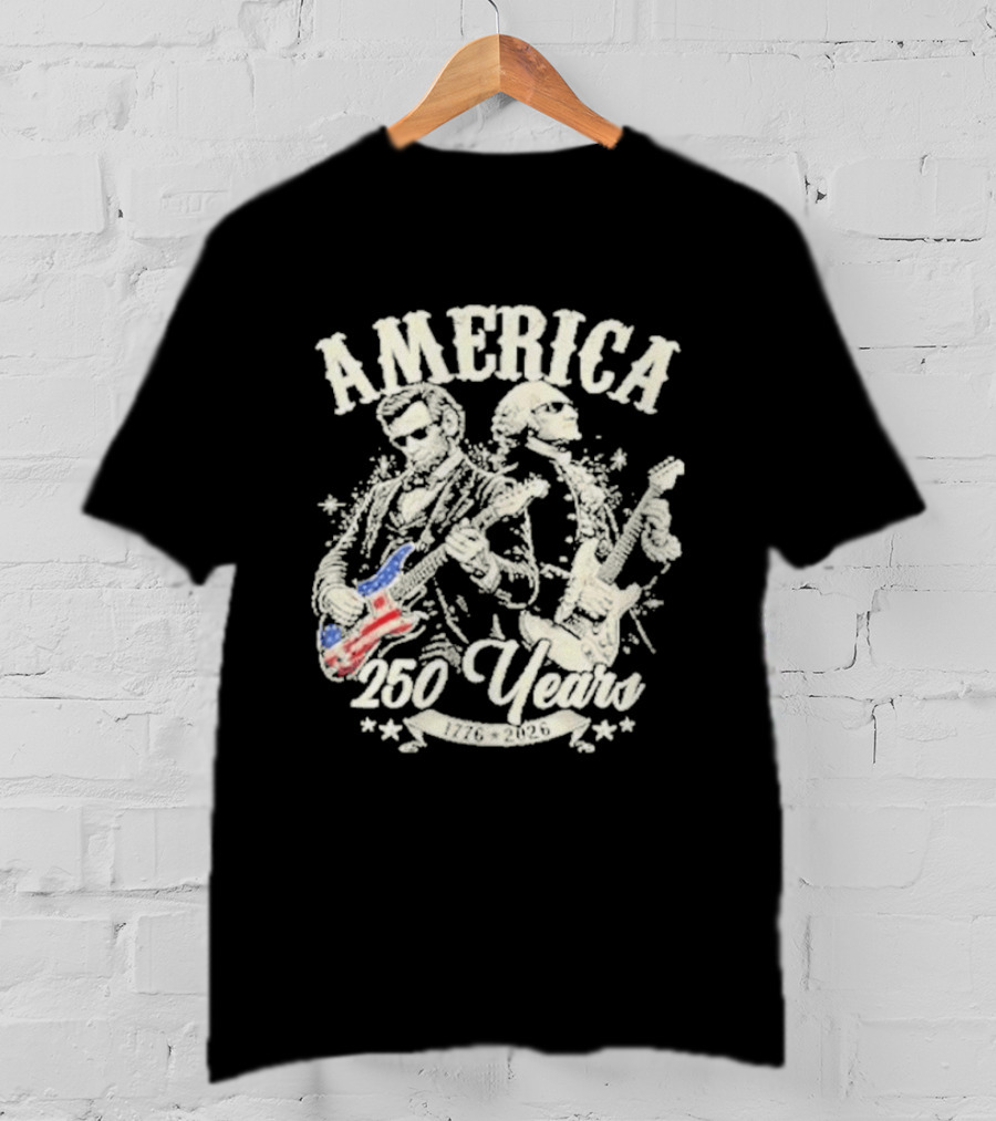 America George Washington Lincoln Playing Guitar 250 Years T-Shirt