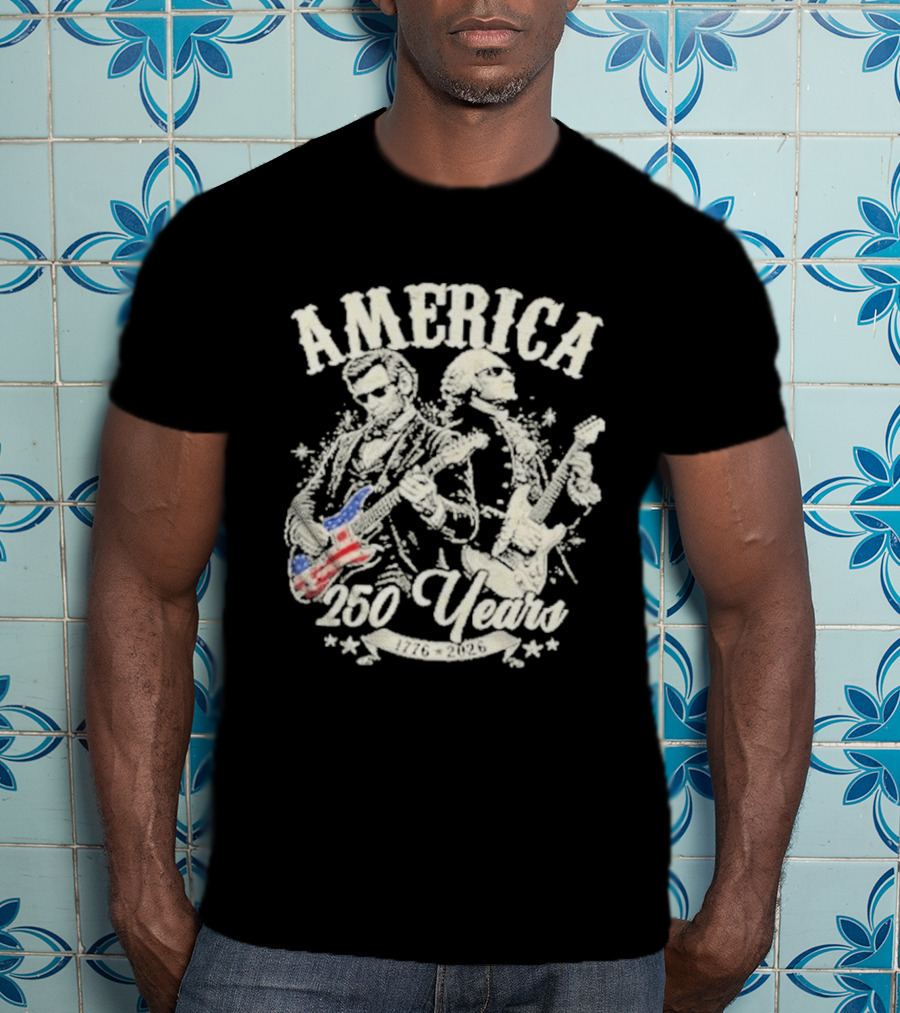 America George Washington Lincoln Playing Guitar 250 Years T-Shirt