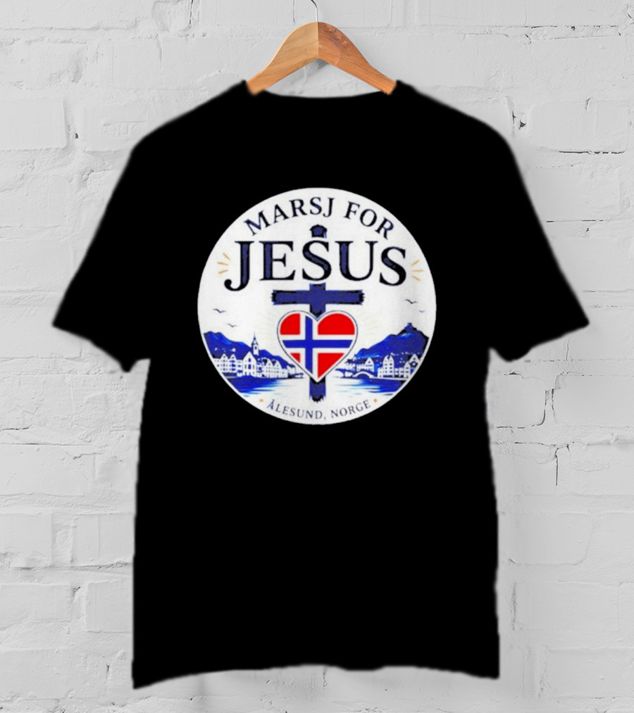 Marsj For Jesus Ålesund Norge Heart And Cross With Norwegian Flag T-Shirt