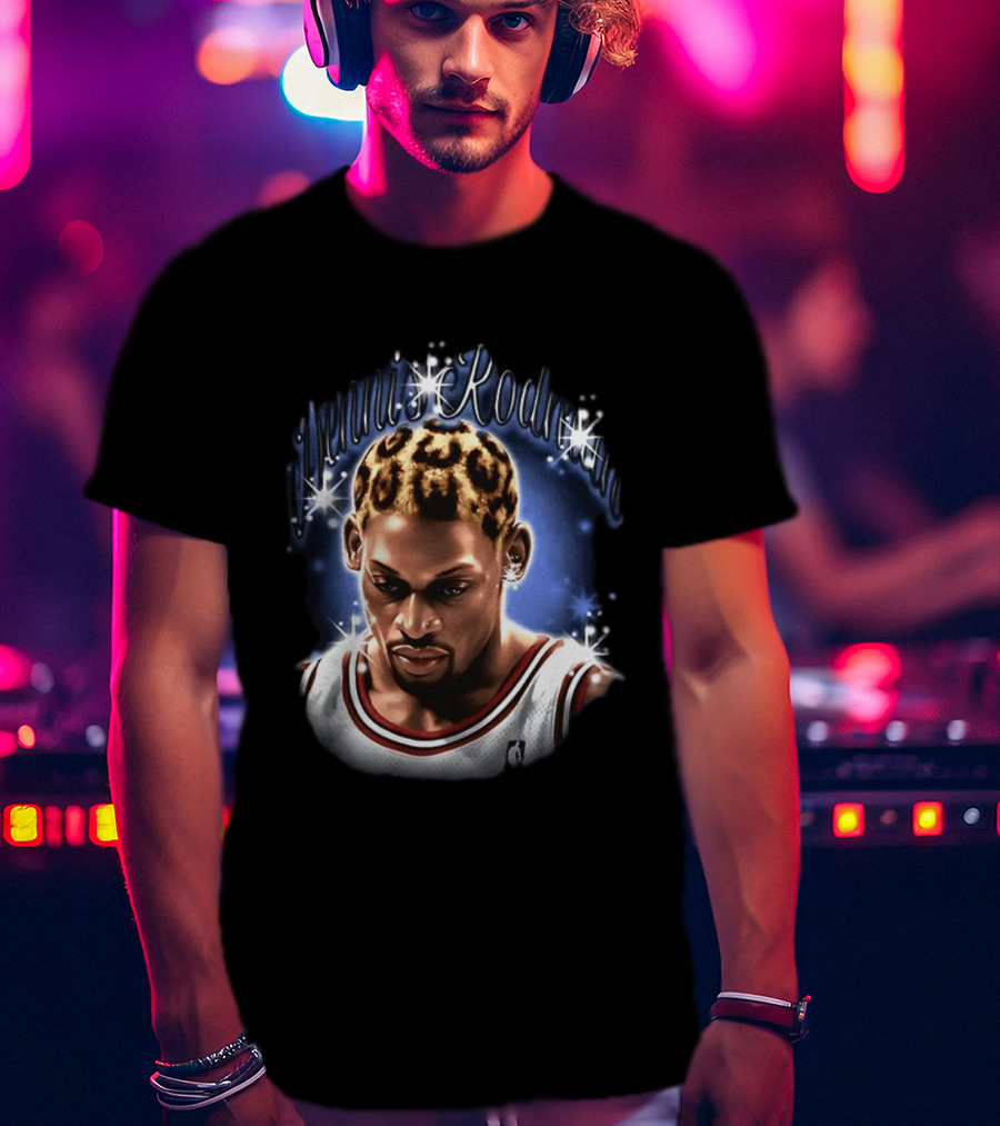 Dennis Rodman Chicago Bulls NBA Number 91 Twinkle Classic Leopard Hair T-Shirt