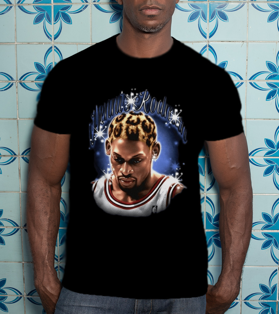 Dennis Rodman Chicago Bulls NBA Number 91 Twinkle Classic Leopard Hair T-Shirt