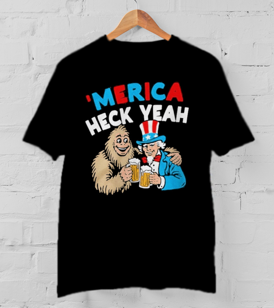 Merica Heck Yeah Uncle Sam Bigfoot Beer T-Shirt