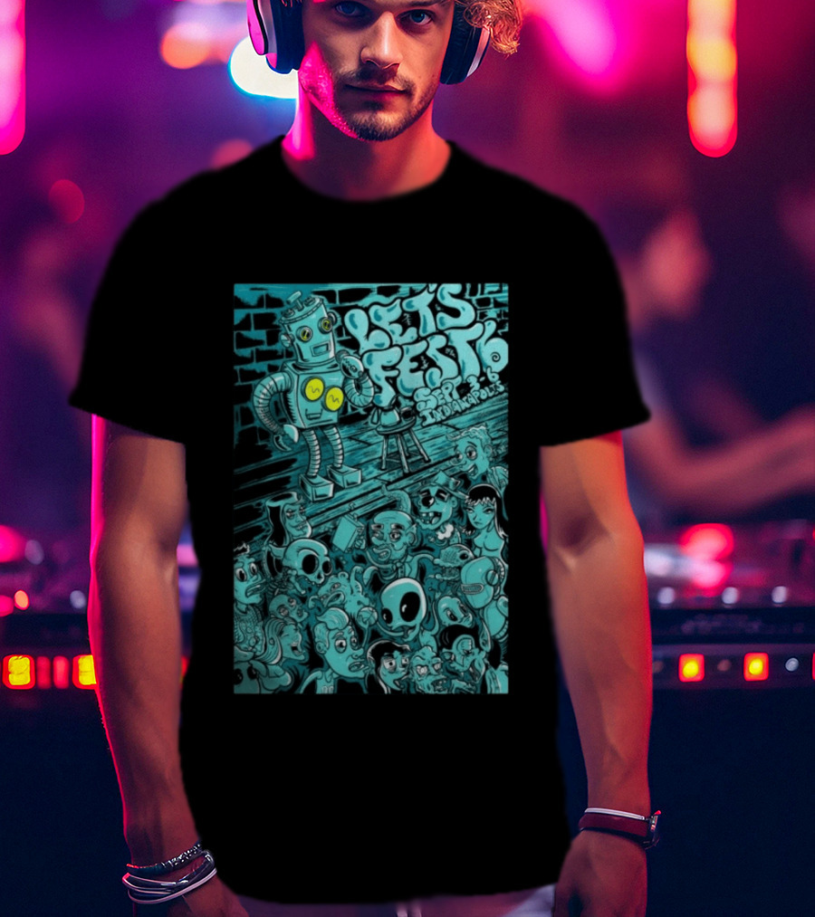 LET'S FEST 6 SEP 9 6 2026 Indianapolis Robot And Alien Crowd T-Shirt