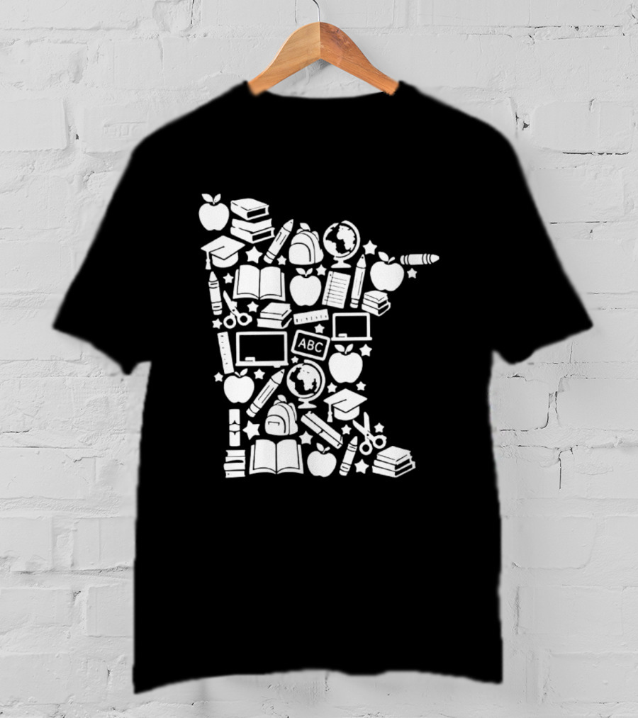 Minnesota Teacher Back To School ABC Books Apples Education State Map T-Shirt