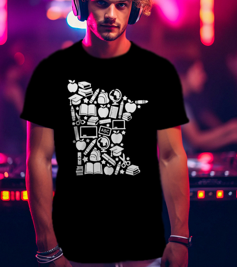 Minnesota Teacher Back To School ABC Books Apples Education State Map T-Shirt