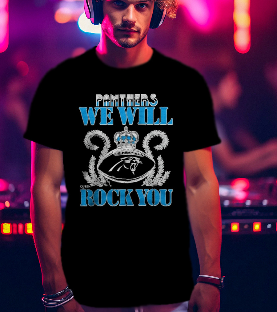 Panthers We Will Rock You Football Crown Laurel T-Shirt