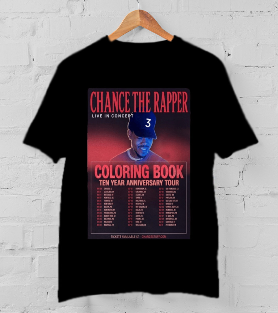 Chance The Rapper Live In Concert Coloring Book Ten Year Anniversary Tour 2026 T-Shirt