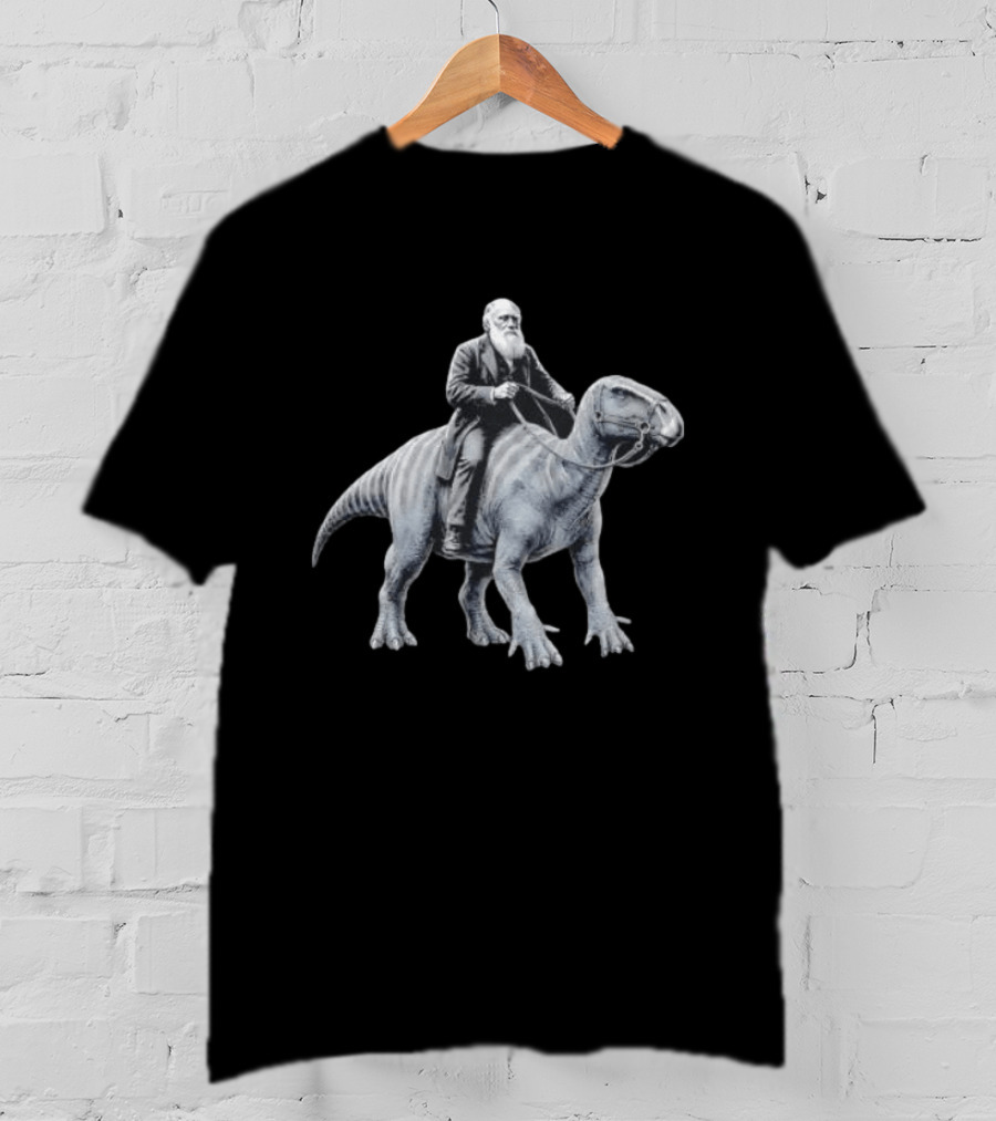 Charles Darwin Riding Dinosaur Evolution Science Lover T-Shirt