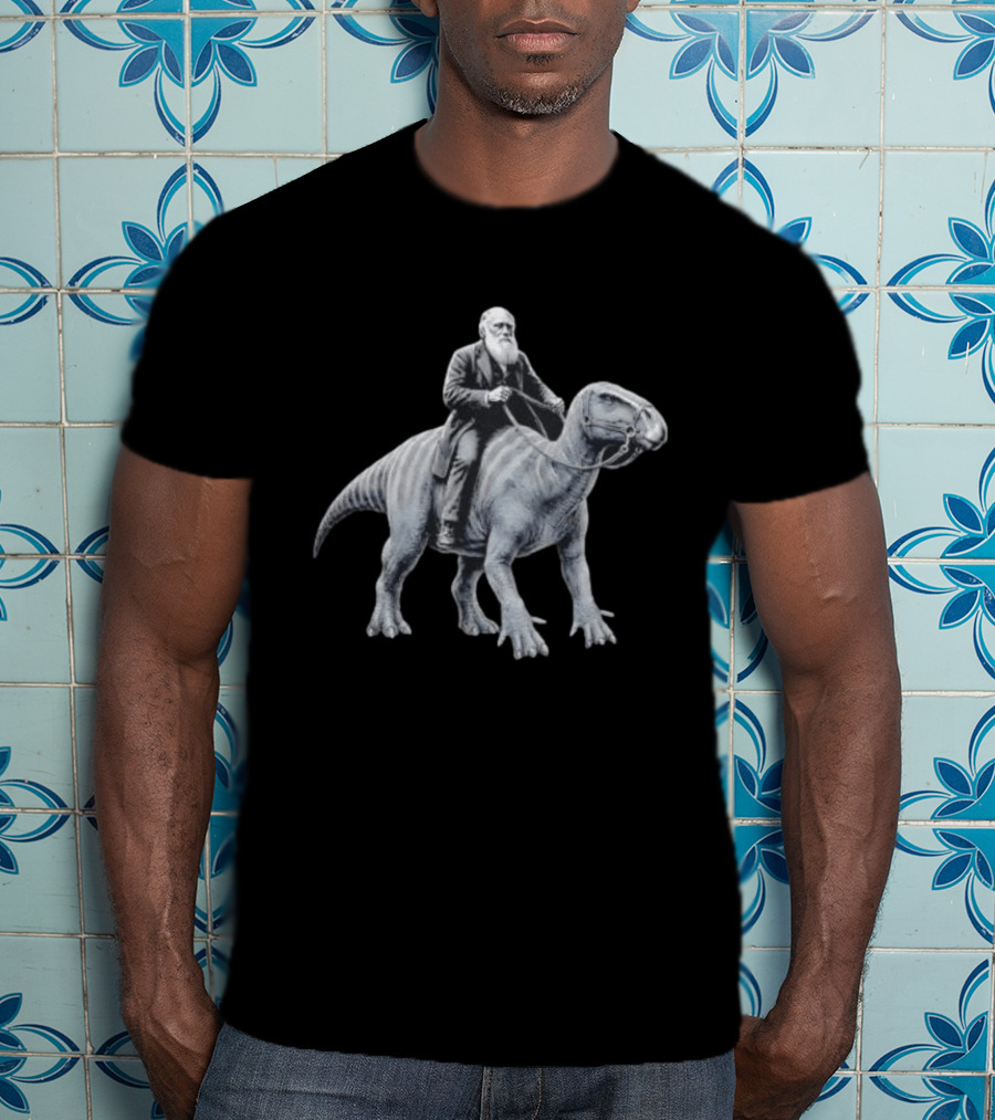 Charles Darwin Riding Dinosaur Evolution Science Lover T-Shirt