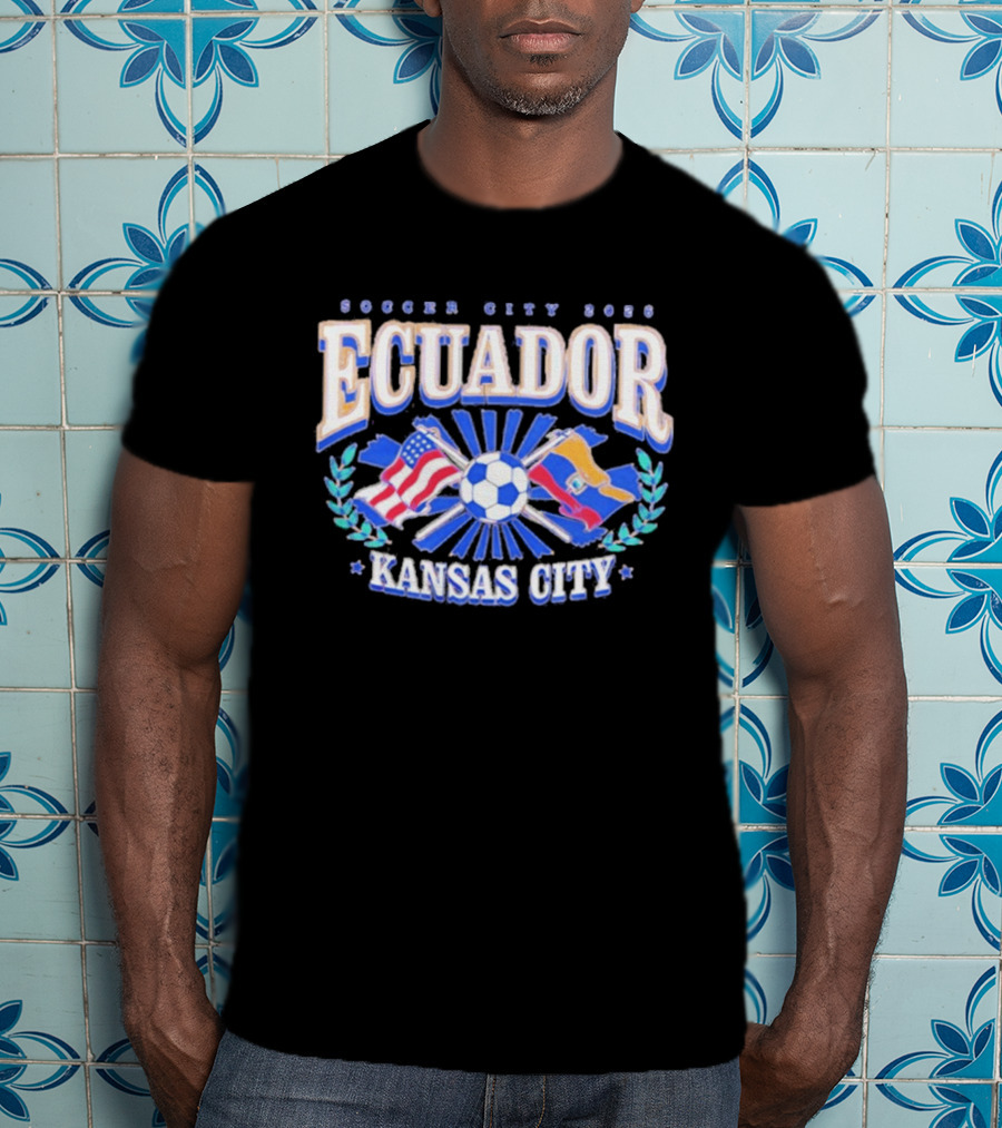 Ecuador Soccer City 2026 Kansas City Flags And Soccer Ball T-Shirt