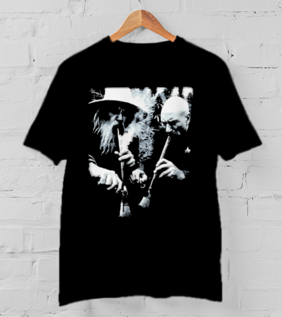 Wizard And Space Captain Smoking Cosmic Meme Scene T-Shirt