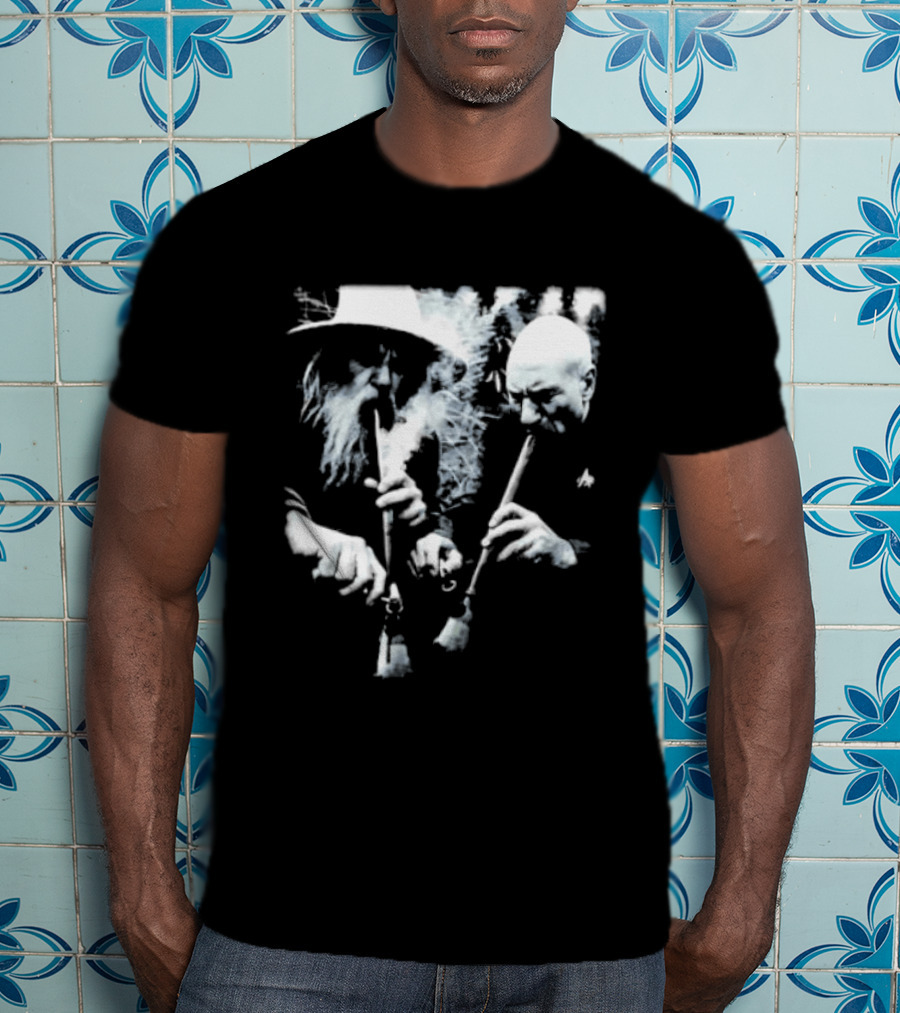 Wizard And Space Captain Smoking Cosmic Meme Scene T-Shirt