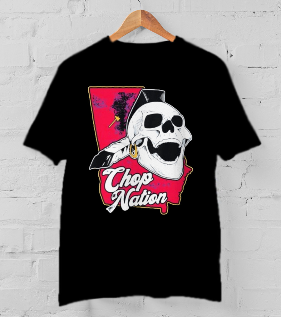 Atlanta Braves Chop Nation Skull Tomahawk Chop T-Shirt