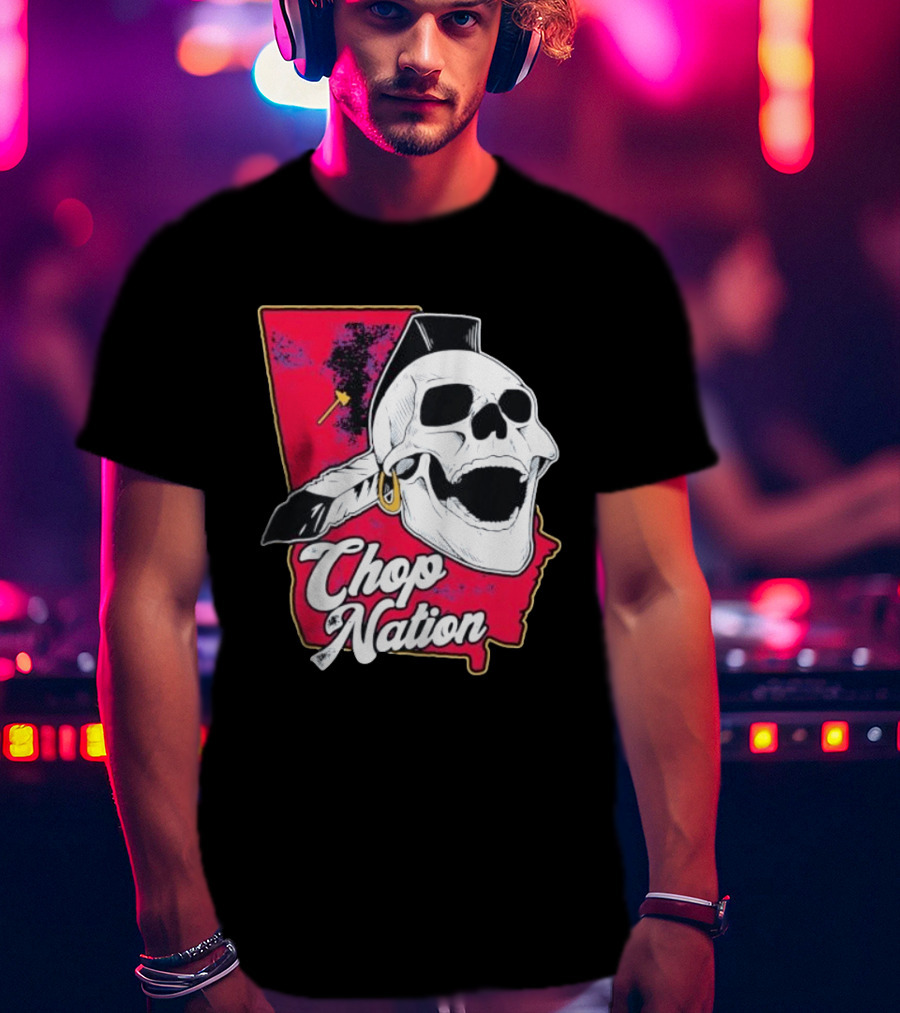 Atlanta Braves Chop Nation Skull Tomahawk Chop T-Shirt
