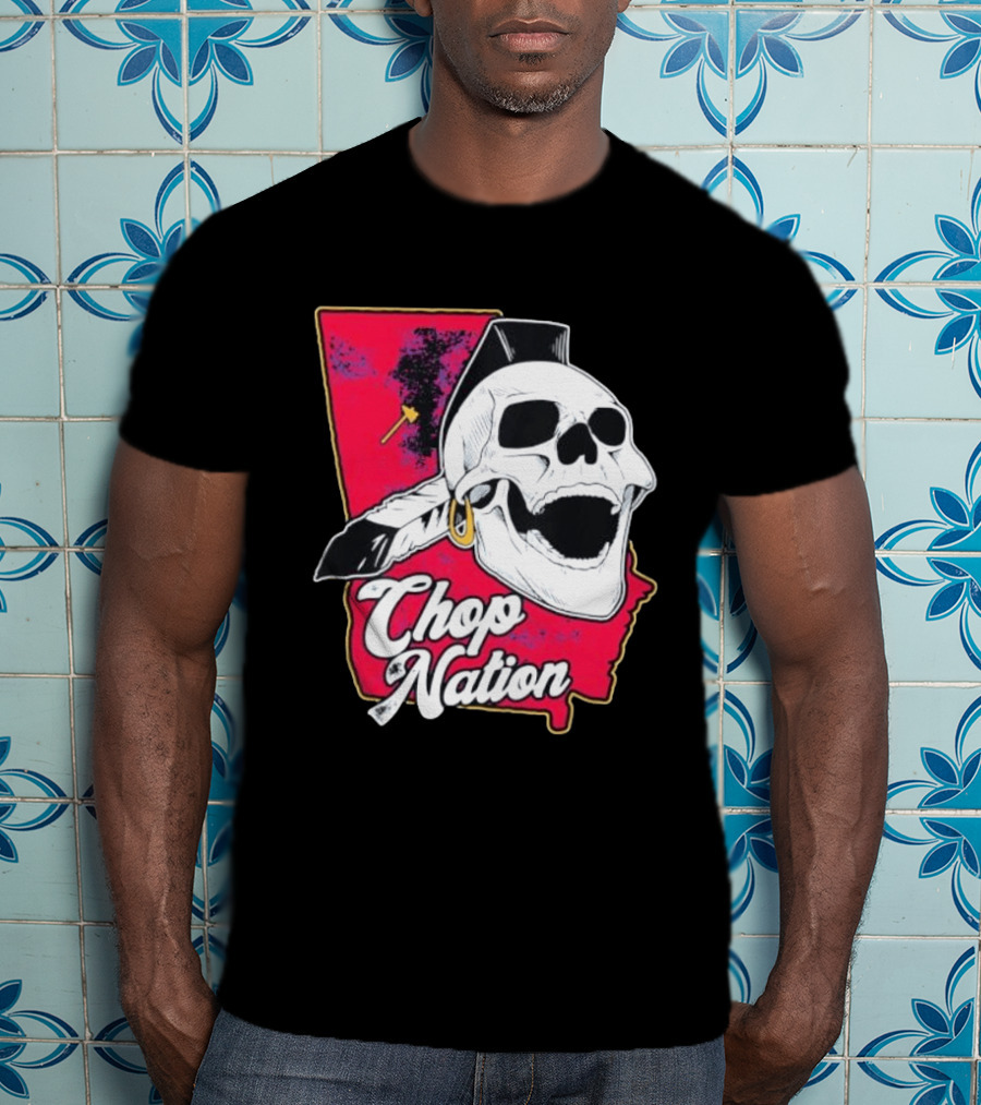 Atlanta Braves Chop Nation Skull Tomahawk Chop T-Shirt