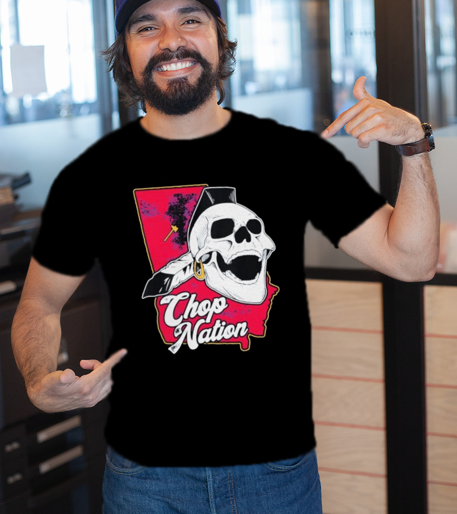 Atlanta Braves Chop Nation Skull Tomahawk Chop T-Shirt