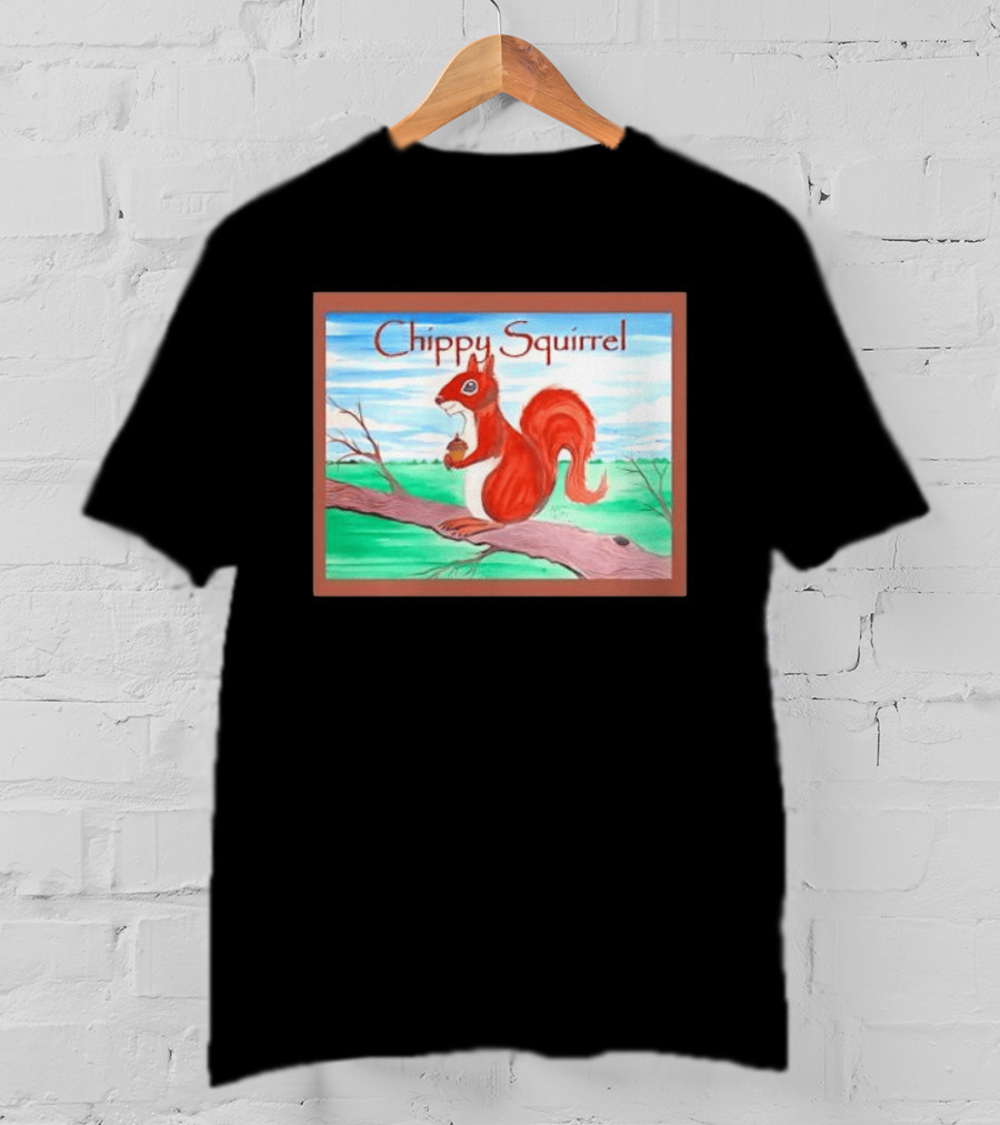 Chippy Squirrel Acorn On Tree Branch Nature Scene T-Shirt