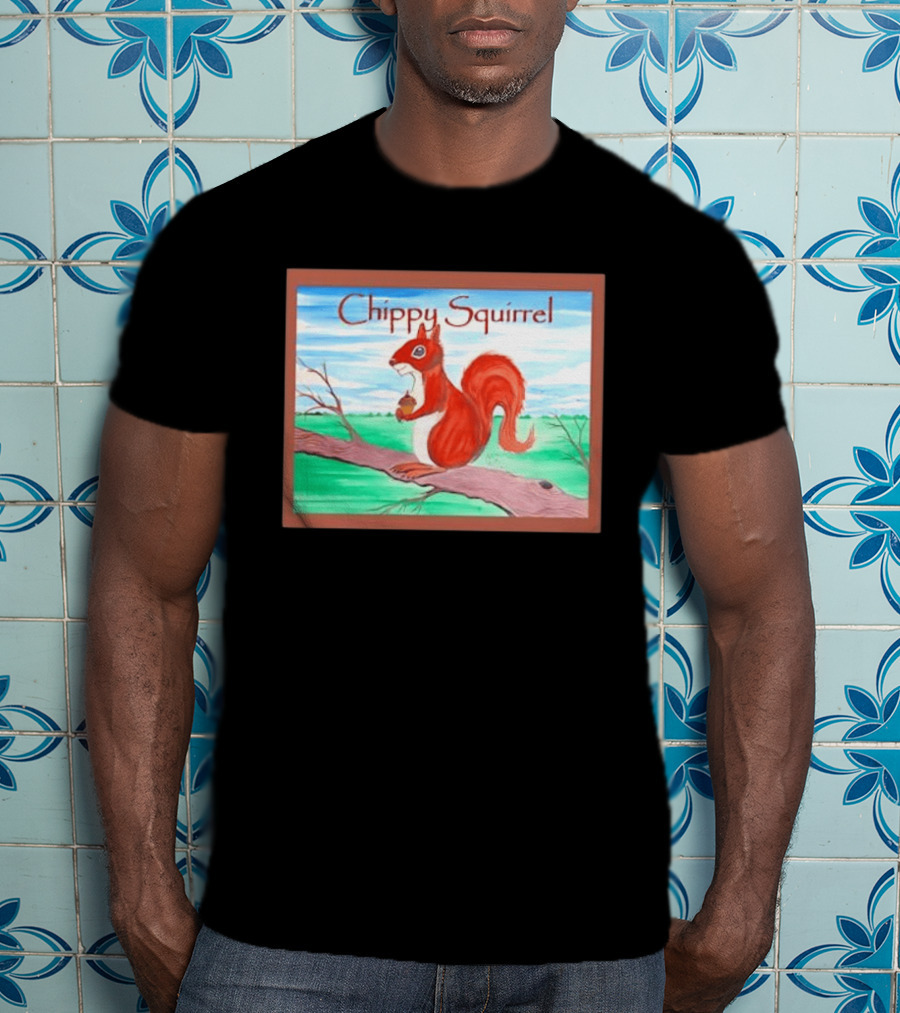 Chippy Squirrel Acorn On Tree Branch Nature Scene T-Shirt