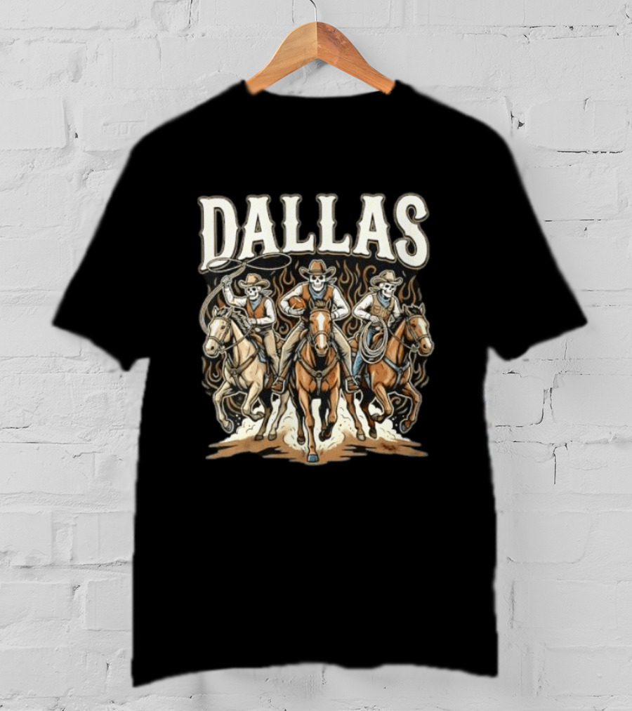 Dallas Cowboys Skeleton Rider Trio On Horses T-Shirt