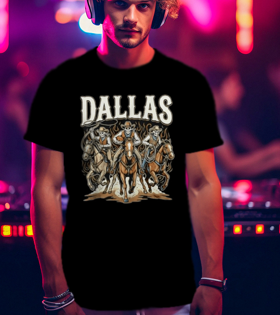Dallas Cowboys Skeleton Rider Trio On Horses T-Shirt