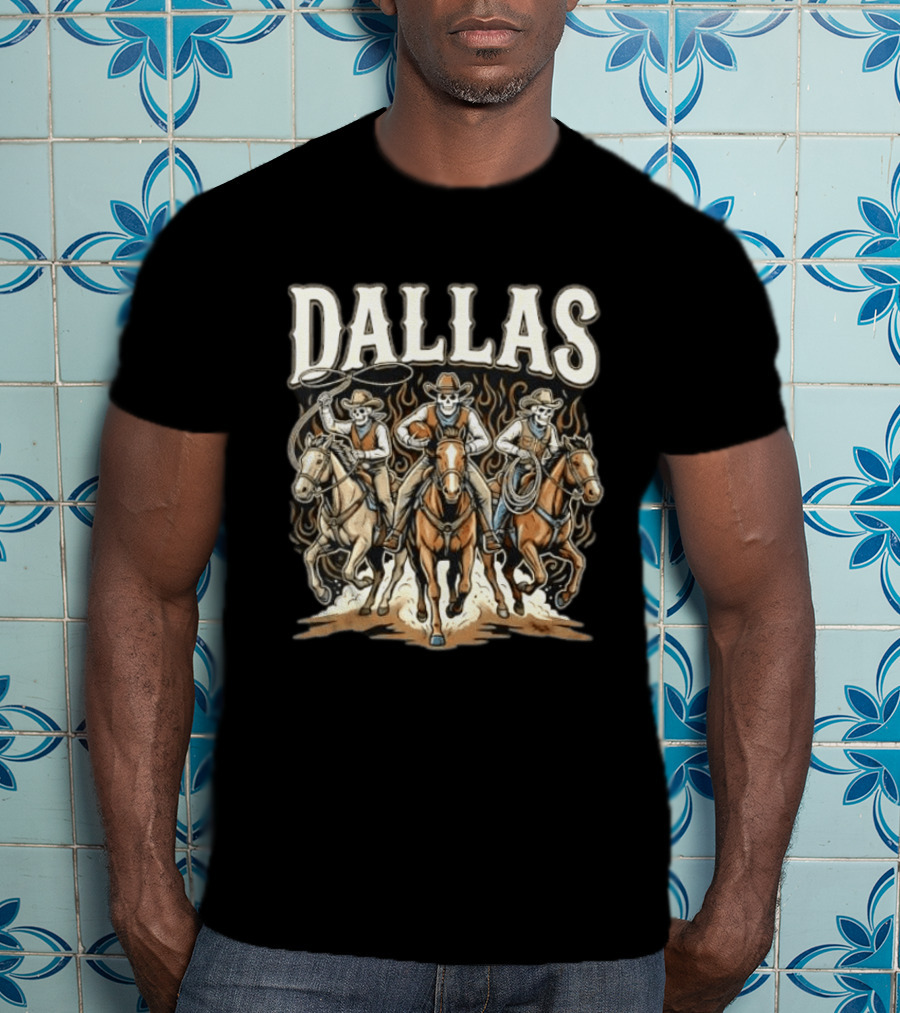Dallas Cowboys Skeleton Rider Trio On Horses T-Shirt