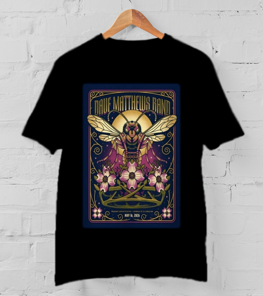 Dave Matthews Band Concert Charlotte NC May 16 2026 Truant Amphitheater Art Deco Inspired Honeybee And Flowers T-Shirt