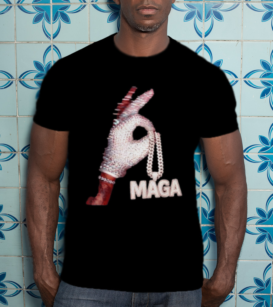 MAGA Iceman Hand Gesture With Diamond Encrusted Jewelry T-Shirt